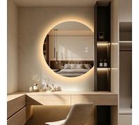BOLEN Round LED Bathroom Mirrors, Half Circle Backlit Mirror, 60x54 cm | Frameless Half Moon Mirror for Bathroom Wall, 3 Color Dimmable Anti-Fog Makeup Mirror, Explosion-Proof