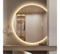 BOLEN Round LED Bathroom Mirrors, Half Circle Backlit Mirror, 70x63 cm | Frameless Half Moon Mirror for Bathroom Wall, 3 Color Dimmable Anti-Fog Makeup Mirror, Explosion-Proof
