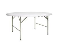 Bolero 5ft Round Centre Folding Commercial Table, White | Rust-resistant steel frame and UV-stable HDPE top ensure long-lasting outdoor use with quick, hassle-free setup.