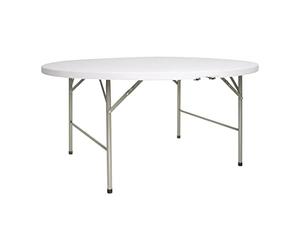 Bolero 5ft Round Centre Folding Commercial Table, White | Rust-resistant steel frame and UV-stable HDPE top ensure long-lasting outdoor use with quick, hassle-free setup.