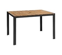 Bolero Acacia Wood and Steel Rectangular Table, 1200mm Teak | Pre-oiled top resists wet and dry weather damage, while quick self-assembly gets your dining space ready in no time.