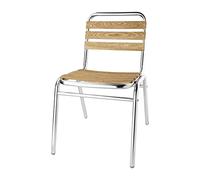 Bolero Aluminium and Ash Bistro Side Chairs (4 Pack), Silver, 773X485X565mm | Arrives fully assembled for immediate indoor or outdoor use; pre-oiled finish provides long-lasting commercial durability.