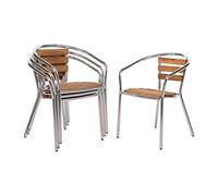 Bolero Aluminium and Ash Wood Chairs Rust Proof Stackable Sturdy - Pack of 4