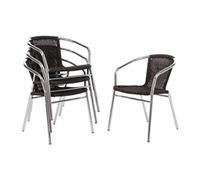 Bolero Aluminium and Wicker Chairs Black for Outdoors 735X530X850mm 4pc