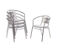 Bolero Aluminium Stacking Chairs - Classic & Industrial Design, Lightweight, Non-Marking Feet - Best Outdoor Furniture for Cafes, Bistros - Pack of 4