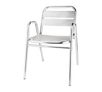 Bolero Aluminium Stacking Chairs 780x600x495mm (Pack of 4), Silver | Stackable up to 12 units for easy storage; easy-to-wipe seating surfaces speed up cleaning in busy outdoor venues.