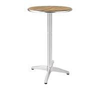 Bolero Ash Round Poseur Height Table, 600mm | Flat pack for easy self-assembly, featuring pre-treated wood and a sturdy alloy base suitable for indoor or outdoor use.
