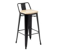 Bolero Bistro Backrest High Stools with Wooden Seat Pads (Pack of 4), Black, Steel Frame with Ash Wood Seat, Indoor Use, Seat Height: 755 mm, FB623