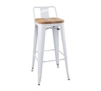 Bolero Bistro Backrest High Stools in White with Ash Wooden Seat Pad and Durable Steel Frame - Non Marking & Feet - H900mm - Pack of 4