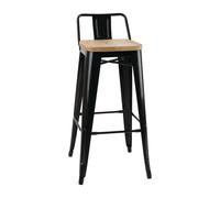 Bolero Bistro High Stools in Black with Wooden Seat Pad & Backrest - Pack of 4