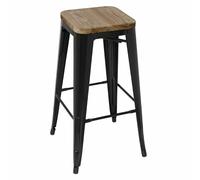 Bolero Bistro High Stools in Black with Wooden Seat Pad - Pack of 4