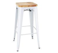 Bolero Bistro High Stools with Ash Wood Seatpad, White, Pack of 4
