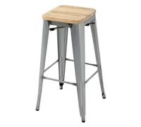 Bolero Bistro High Stools with Ash Wooden Seat Pad and Extra Durable Galvanised Steel Frame - Stackable & Easy Clean - H760mm - Pack of 4