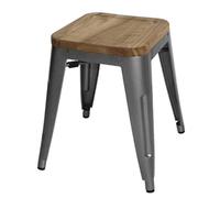 Bolero Grey Steel Bistro Low Stools with Wooden Seat Pad 455X405X405mm Chair 4pc
