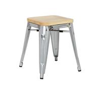 Bolero Bistro Low Stools with Wooden Seat Pad (Pack of 4), Galvanised Steel Frame & Ash Seat, Stackable, Seat Height: 450 mm, GM634