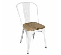 Bolero Bistro Side Chairs with Wooden Seat Pads Set (Pack of 4), White, Galvanised Steel Frame with Ash Wood Seat, Stackable, Seat Height: 445 mm, GM644