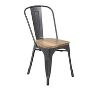 Bolero Bistro Side Chairs with Wooden Seat Pad Gun Metal (4 Pack)