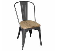 Bolero Bistro Side Chairs with Wooden Seat Pad Gun Metal - Stackable - Pack of 4