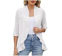 Bolero Cardigans for Women Casual 3/4 Sleeves Summer Cardigan Open Front Shawl Tops Loose Lightweight Cropped Jackets Ladies Dressy Tops for Dress Evening Wedding Party Holiday White