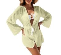 Bolero Cardigans For Women,Ladies Chiffon Bolero Shrugs Cropped Tops Elegant Jacquard 3/4 Sleeve Cardigan Open Front Sheer Shrugs Tops Shoulder Jacket Cloak Evening Party Cover Up For Dresses,Yellow