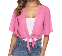 Bolero Cardigans for Women Short Sleeve Chiffon Kimono Cardigan Summer Loose Plain Sheer Shrug Cardigans Lightweight Open Front Bolero Shrugs for Casual Beach