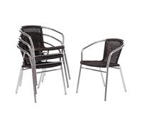 Bolero Aluminium and Wicker Chairs Black for Outdoors 735X530X850mm 4pc