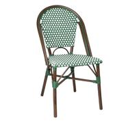 Bolero Parisian Style PE Rattan Chair Green Dot Mix, Pack of 2 | Weather-resistant outdoor seating updates commercial cafes or patios with a classic bistro look built for daily guest use.