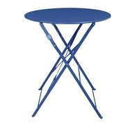 Bolero Perth Pavement Style Round Table - Dark Navy | Folds flat for quick, space-saving storage, with protective feet to prevent patio and floor scratches.