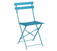 Bolero Perth Pavement Style Steel Folding Chairs (2 Pack), Seaside, 440 mm | Rust-resistant powder coating prevents wear, while a folding design saves storage space; easy-to-clean for fast turnarounds.