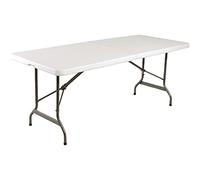 Bolero Rectangular Centre Folding Table HDPE 6ft, White | Supports up to 200kg with strong steel legs, plus non-slip foot plugs to protect floors and a built-in transport handle.