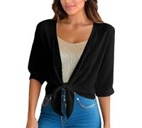 Bolero Shrug for Women Summer Sheer Chiffon Cardigans Tie Front Short Sleeve Open Front Tops Solid Lightweight Dressy Ladies Tops for Dress Evening Wedding Party