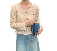 Bolero Shrug for Women,Women's Bolero Shrug Short Cardigan Long Sleeves Crochet Blouse Jacket Front Tie Open Front Tops Boho Floral Print Beach Cover Ups for Dresses Apricot S