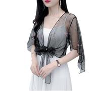 Bolero Shrug,Women's 3/4 Sleeve Shrug Summer Crochet Floral Lace Bolero Cardigan Mesh Embroidery Jacket Dolman Sleeve Elegant Shoulder Jacket See Through Cover-Up for Dresses,Black,L
