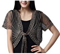 Bolero Shrug,Women'S Short Sleeve Shrug Summer Crochet Floral Lace Bolero Cardigan Mesh Black Embroidery Jacket Front Tie Elegant Shoulder Jacket See Through Cover-Up For Dresses,Black Brown,Xl
