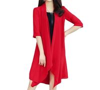 Bolero Shrug,Women's Shrug 3/4 Sleeves Bolero Loose Swing Chiffon Kimono Jacket Chiffon Summer Long Cardigan Open Front Shirt Kaftans Sheer Swimsuit Cover-Up for Dresses,Red,XL