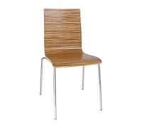 Bolero Square Back Side Dining Chair Stackable Pack of 4, Zebrano | Nests up to 5 high to save space; padded seat and chrome-plated steel legs offer stable comfort for busy commercial venues.