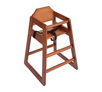 Bolero Stackable Wooden Highchair, 5-Point Harness, Dark Wood, 15kg | Flat packed for simple assembly; anti-topple base ensures safety for ages up to 36 months, wiping clean for quick turnaround.
