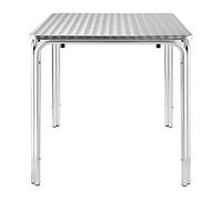 Bolero Stainless Steel Square Stacking Table, 700mm | Rust-resistant build suits indoor and outdoor use, with non-marking foot plugs to prevent scratches and provide stability.