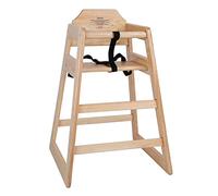 Bolero Wooden High Chair - Natural Finish Wood Design with Armrest & Foot Rest, Adjustable Waist Harness - Best for Dining in Cafes, Restaurants, Home