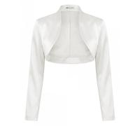 Bolerose Formal Long Sleeve Satin Bolero Jacket, Ivory, XS