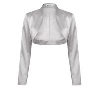 Bolerose Formal Long Sleeve Satin Bolero Jacket, Silver, XS