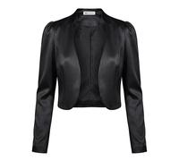 Bolerose Formal Long Sleeve Satin Bolero Shrug Occasion Jacket (Black, S)