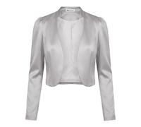Bolerose Formal Long Sleeve Satin Bolero Shrug Occasion Jacket (Silver, S)