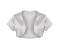 Bolerose Girls Satin Short Sleeve Bolero Childrens Kids Shrug (Silver, 3-4 Years)