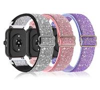 Bolesi 3 Pack Bling Stretchy Nylon Watch Bands Compatible with Amazfit Active 2/Active,20MM Soft Elastic Replacement Straps for Amazfit GTR mini/Bip U Pro/Bip 3/3 Pro/GTS/GTS 4/3/2 Women Men