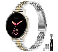 Bolesi Watch Band for Garmin Vivoactive 5/6/Forerunner 165/55/70/170 | 20mm Slim Seven-Link Metal Stainless Steel Adjustable Wristband Bracelet for Garmin Approach S12/Venu Sq 2 Women Men
