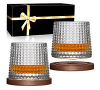 BOLESTA Whiskey Glasses Set of 2, Rotatable Tumbler Crystal Glass
