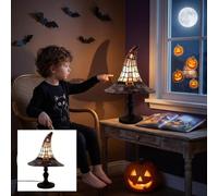 BOLEXA Stained Glass Effect Witch Hat Lamp, Handcrafted Retro Resin Wizard Lamp, USB Powered Gothic Night Light, Halloween Home Decor Accent Lamps for Bedroom & Bookshelf(30CM)
