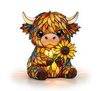BOLEXA Stained Highland Cow Lamp, 3D Scottish Highland Cattle Night Light, Cute Resin Warm Animal Lamp with USB, Rustic Farmhouse Table Lamp Decor, Unique Gifts for Cow Lovers, Bedroom Living Room