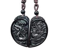 BOLFFU Black Obsidian Dragon and Phoenix Couple Necklace,Certified Obsidian Protection Amulet Talisman Lucky Pendant(Set of 2,Certificate)